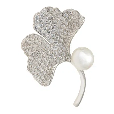 Latelita Women's Silver / White Ginkgo Leaf And Pearl Brooch Silver In Multi