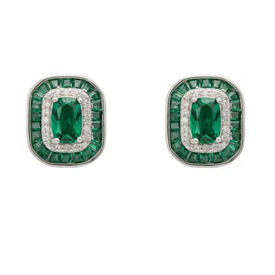 Latelita Women's Silver / White / Green Great Gatsby Stud Earrings Emerald Silver In Multi
