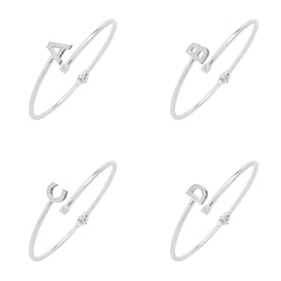 Latelita Women's Silver / White Initial Bangle Silver In Multi