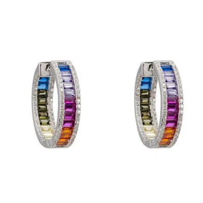 Latelita Women's Silver / White Judy Rainbow Baguette Hoop Earrings Silver In Multi