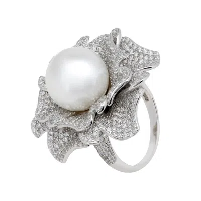 Latelita Women's Silver / White Pearl And Rose Petals Cocktail Ring Silver