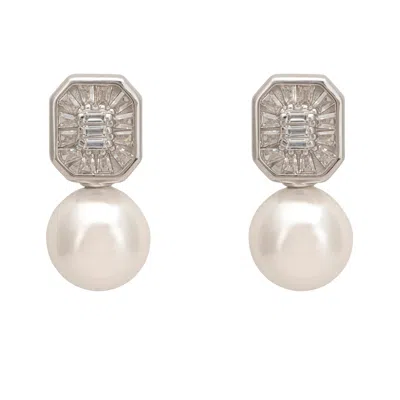 Latelita Women's Silver / White Pearl Rectangular Cz Drop Earrings Silver In Neutral