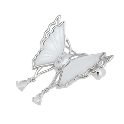 Latelita Women's Silver / White Pearl Wing Butterfly Brooch Silver