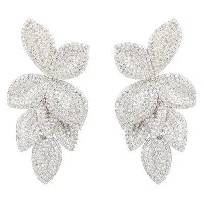Latelita Women's Silver / White Petal Cascading Flower Clip On Earrings Silver In Multi