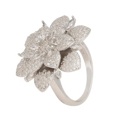 Latelita Women's Silver / White Primrose Flower Cocktail Ring Silver