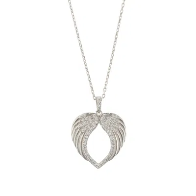 Latelita Women's Silver / White Protective Heart Angel Wing Pendant Necklace Silver In Multi