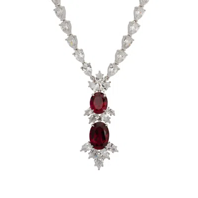 Latelita Women's Silver / White / Red Ascot Statement Necklace Ruby Silver