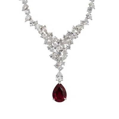 Latelita Women's Silver / White / Red Lydia Statement Necklace Ruby Silver In Multi