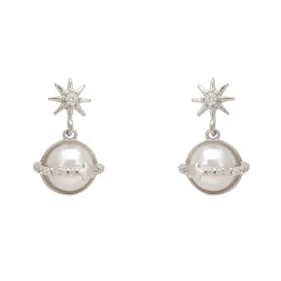 Latelita Women's Silver / White Saturn Starburst Pearl Drop Earrings Silver