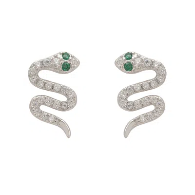 Latelita Women's Silver / White Slither Snake Stud Earrings Cz Silver