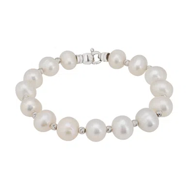 Latelita Women's Silver / White Solid 14k White Gold Classic Natural Pearl Bracelet In Gray