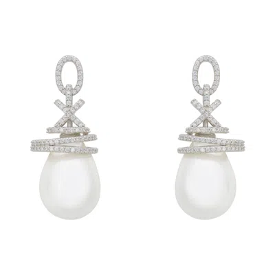 Latelita Women's Silver / White Spiral Of Love Pearl Drop Earrings Silver