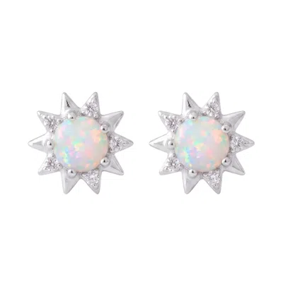 Latelita Women's Silver / White Sunflower White Opal Stud Earrings Silver In Silver/white