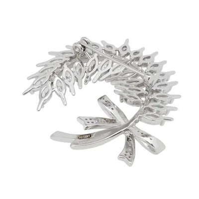 Latelita Women's Silver / White Tied Ribbon Laurel Leaf Brooch Silver