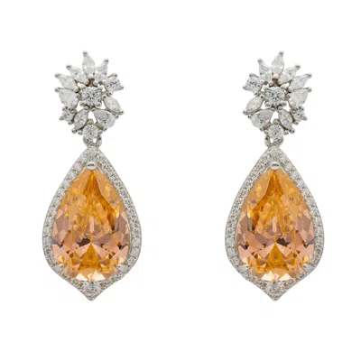 Latelita Women's Silver / White / Yellow Olivia Teardrop Crystal Drop Earrings Peach Silver In Orange