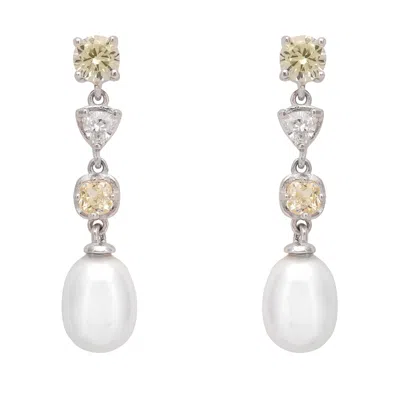 Latelita Women's Silver / White / Yellow Pearl Whisper Drop Earrings Lemon Topaz Silver In Multi