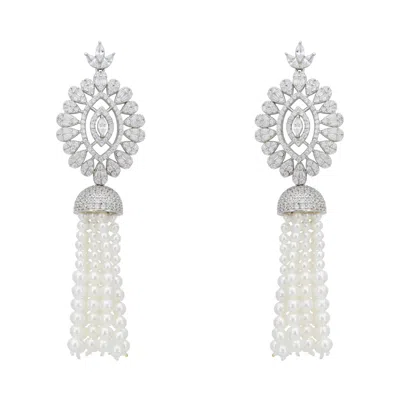 Latelita Women's Silver / White Zahara Pearl Tassel Drop Earrings Silver In Multi
