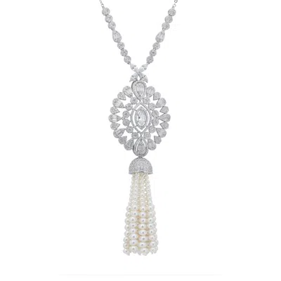 Latelita Women's Silver / White Zahara Pearl Tassel Pendant Necklace Silver In Multi