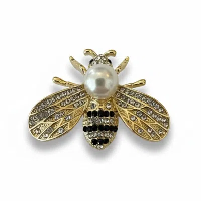 Latelita Women's White / Black / Gold Bumble Bee Brooch Gold