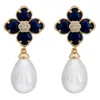 Latelita Women's White / Blue / Gold Flower Clover Pearl Drop Earrings Lapis Lazuli Gold