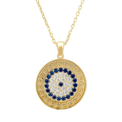Latelita Women's White / Blue / Gold Greek Evil Eye Disc Pendant Necklace Gold