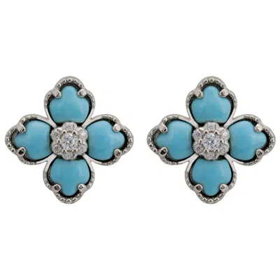 Latelita Women's White / Blue / Silver Flower Clover Turquoise Stud Earrings Silver In Multi