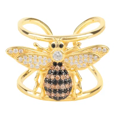 Latelita Women's White / Gold / Black Honey Bee Cocktail Ring Adjustable Gold In Multi
