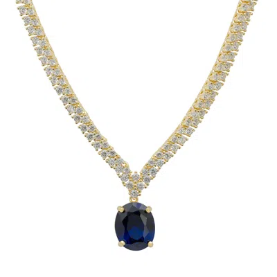 Latelita Women's White / Gold / Blue Garbo Oval Gemstone Tennis Necklace Sapphire Gold In Multi