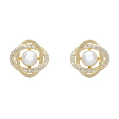 Latelita Women's White / Gold Celtic Knot Pearl Stud Earrings Gold In Multi