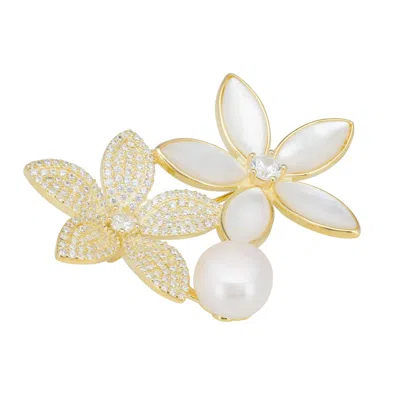 Latelita Women's White / Gold Everlasting Blossoms Mother Of Pearl Brooch Gold