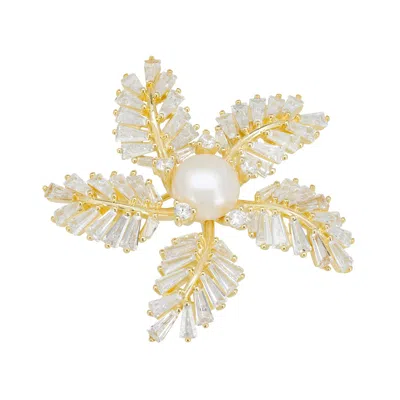 Latelita Women's White / Gold Fern Starflower Pearl Brooch Gold