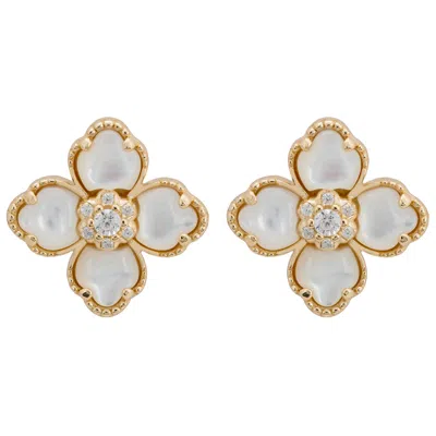 Latelita Women's White / Gold Flower Clover Mother Of Pearl Stud Earrings Gold