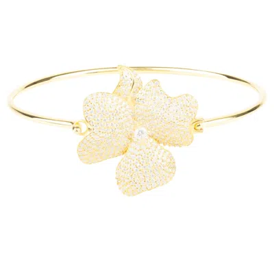 Latelita Women's White / Gold Flower Large Statement Cuff Bracelet Gold In Multi