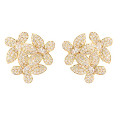 Latelita Women's White / Gold Flowers Large Stud Earrings Gold In Multi