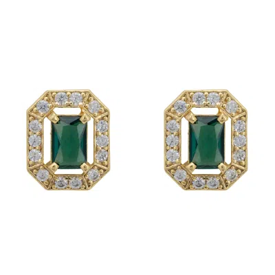 Latelita Women's White / Gold / Green Whistledown Gemstone Stud Earrings Emerald Gold In Multi