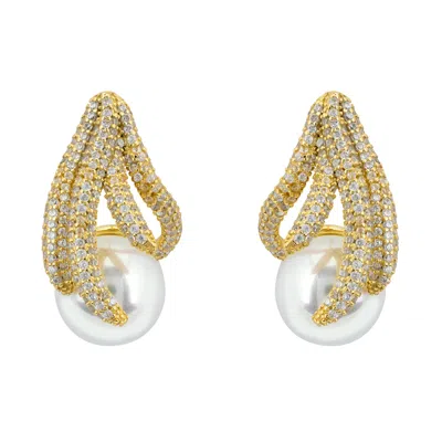 Latelita Women's White / Gold Moonlit Embrace Pearl Earrings Gold In Multi