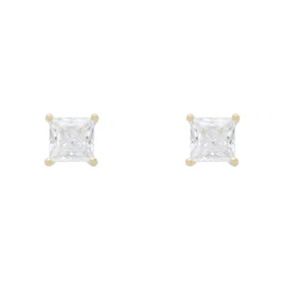 Latelita Women's White / Gold / Neutrals Square-cut Solitaire Stud Earrings Moissanite Gold
