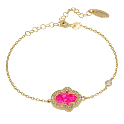 Latelita Women's White / Gold / Pink Hamsa Opalite Pink Bracelet Gold