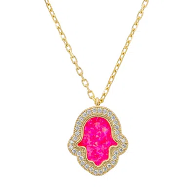 Latelita Women's White / Gold / Pink Hamsa Opalite Pink Necklace Gold In Multi
