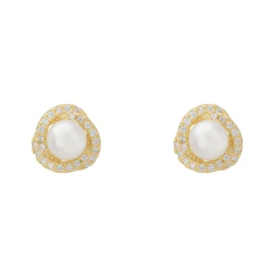 Latelita Women's White / Gold Rococo Pearl Stud Earrings Gold In Multi