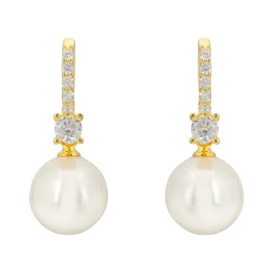 Latelita Women's White / Gold Serenity Pearl Hoop Earrings Gold In Gray