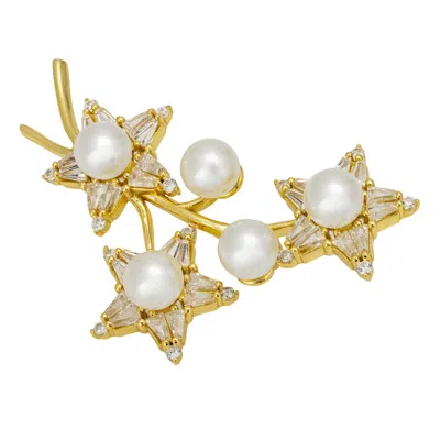 Latelita Women's White / Gold Starry Night Pearl Brooch Gold In Multi