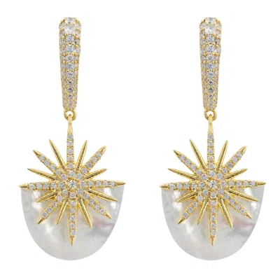 Latelita Women's White / Gold Sunburst White Mother Of Pearl White Gold Earrings In Multi