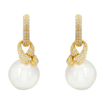 Latelita Women's White / Gold Tie The Knot Drop Pearl Earrings Gold In Multi