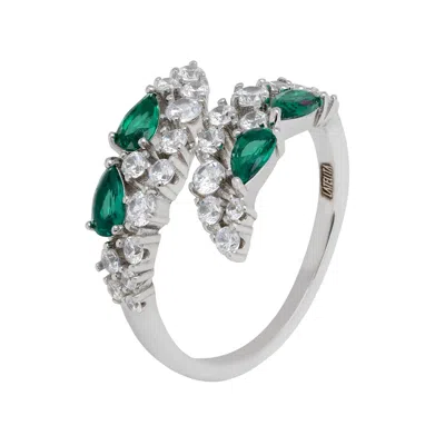 Latelita Women's White / Green / Silver Baroness Cocktail Ring Emerald Silver