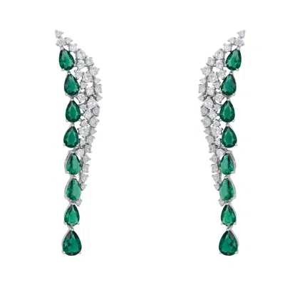 Latelita Women's White / Green / Silver Baroness Gemstone Drop Earrings Emerald Silver In Multi