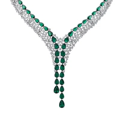Latelita Women's White / Green / Silver Baroness Statement Necklace Emerald Silver In Multi