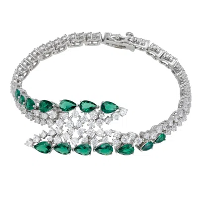 Latelita Women's White / Green / Silver Baroness Tennis Bracelet Emerald Silver