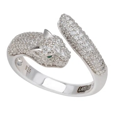 Latelita Women's White / Green / Silver Jaguar Cocktail Ring Silver In Multi