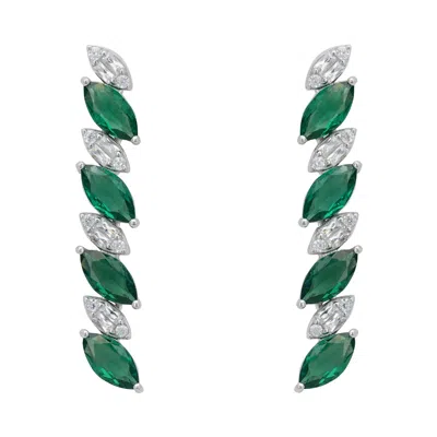 Latelita Women's White / Green / Silver Viscountess Tennis Drop Earrings Emerald Silver In Multi